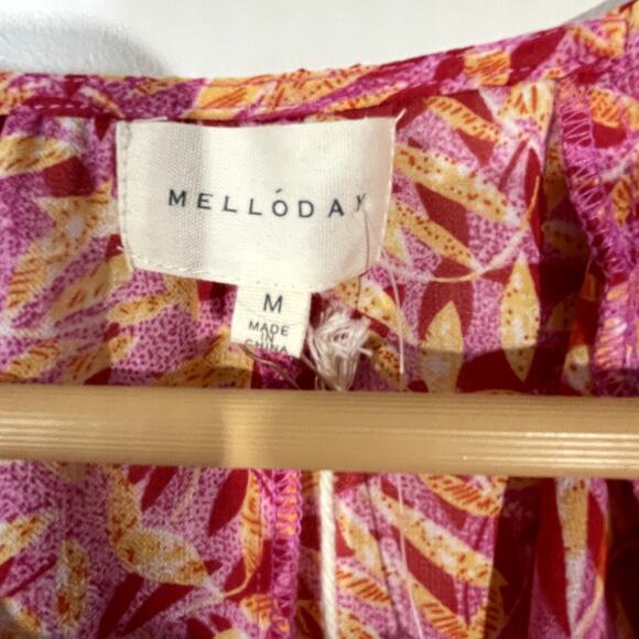 Melloday Size M Y2K Top Gauzy Fairy Core Flounce Sleeve Floral Leaf Lightweight - Picture 5 of 6